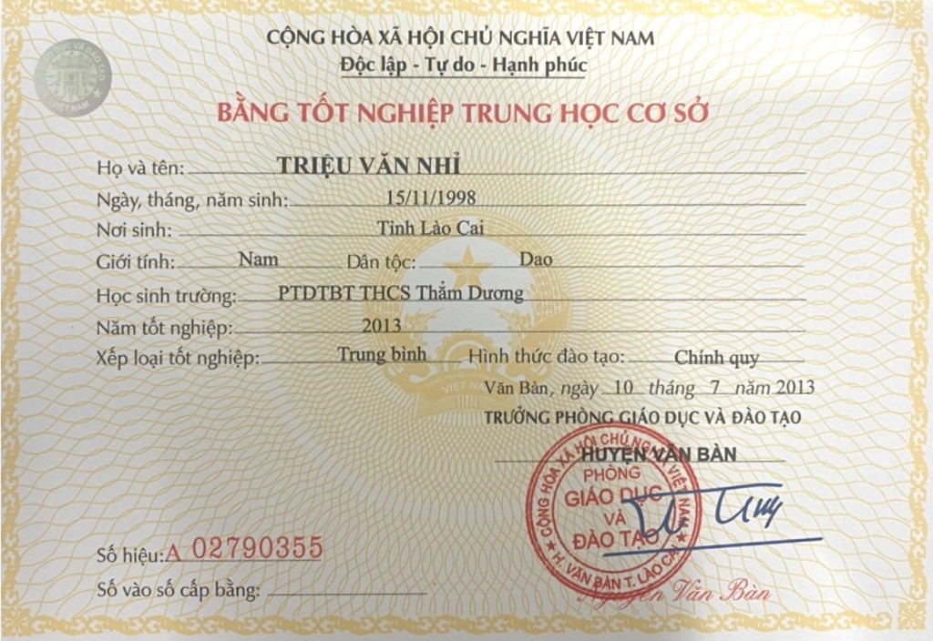 Làm Bằng Cấp 2 Chuẩn Phôi Gốc 100% Có Hồ Sơ Tại Trường