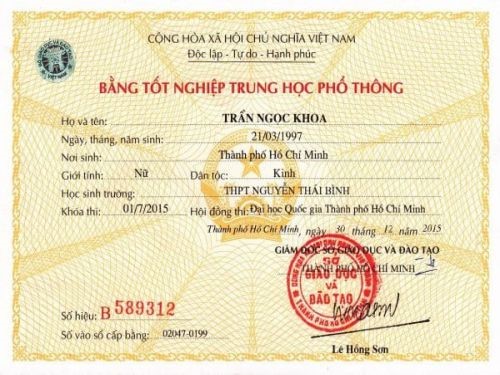 Làm Bằng Tốt Nghiệp THPT Phôi Thật Có Học Bạ