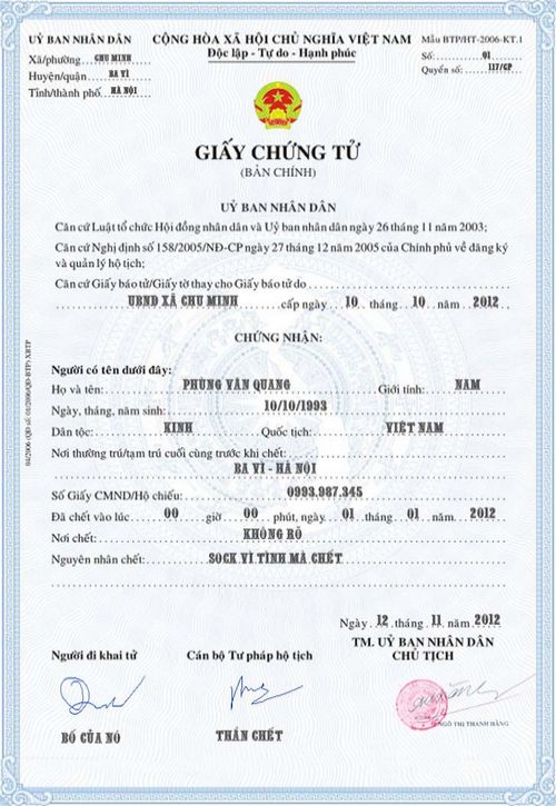 Làm giấy chứng tử giả