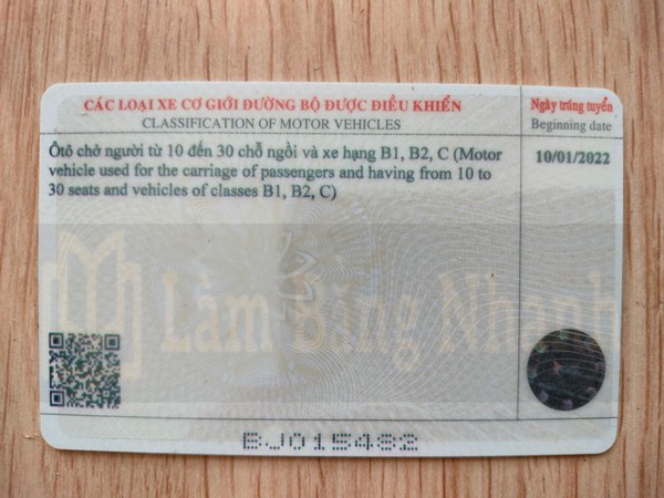 Mẫu bằng lái xe D mặt sau