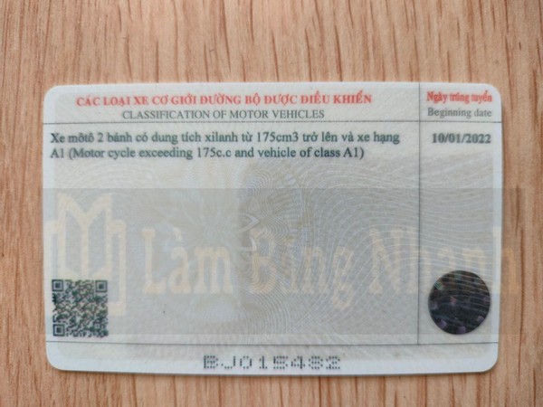 Mẫu bằng lái xe A2 mặt sau