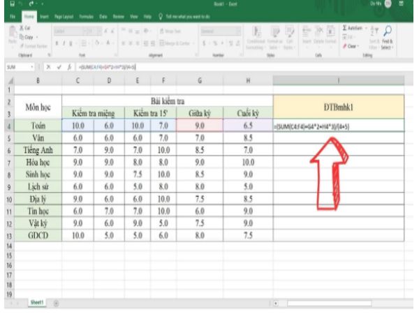 Hướng Dẫn Tính Điểm Trung Bình Môn Học Kỳ 2 Bằng Excel Đơn Giản