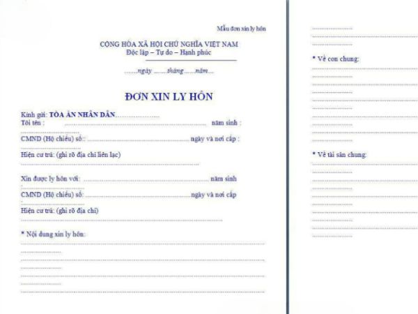 Mẫu đơn xin ly hôn (tham khảo)