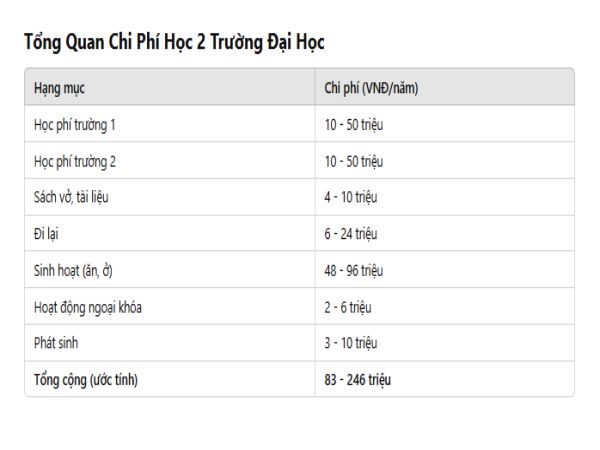 Các Khoản Chi Phí Cần Chuẩn Bị Khi Học 2 Trường Đại Học